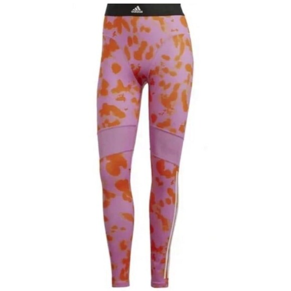 Adidas HYGLM (tights) Full Length Leggings | Orange and Pink | Size Medium - Picture 1 of 12